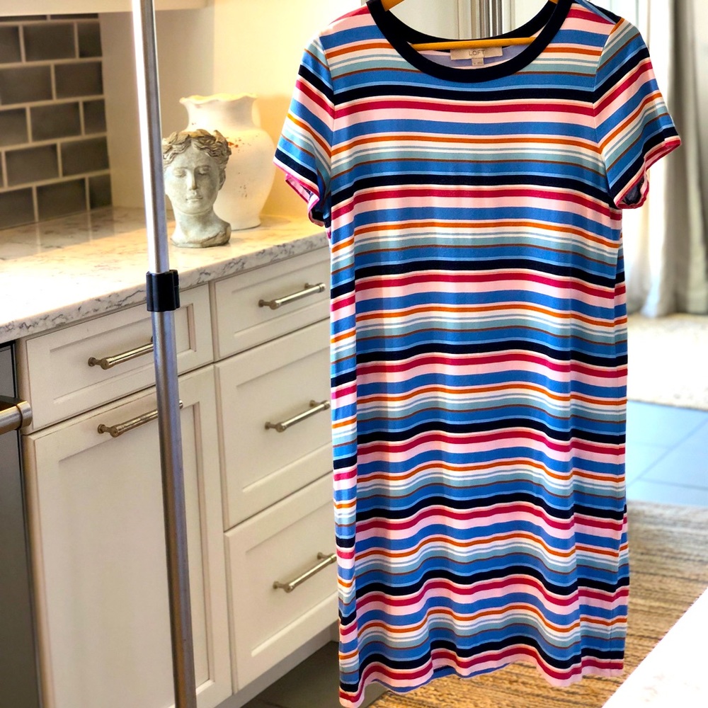 LOFT Multicolored Striped Tshirt Dress